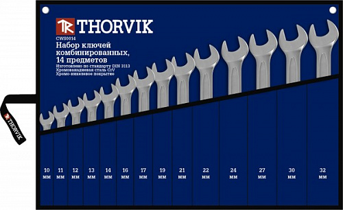 Набор ключей комбинированных 10-32 мм THORVIK 14 предметов в сумке