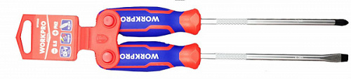 Набор отверток WORKPRO 2 шт (PH2, шлиц 6,5) CR-V, магнит, двухкомпонентная рукоятка