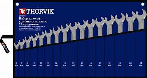 Набор ключей комбинированных 6-24 мм THORVIK 16 предметов в сумке